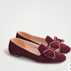 J.Crew Velvet smoking slippers with bow detail Beet Burgundy Red Size 8